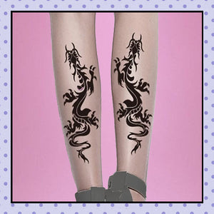 Collant effet tatouage tattoo tights motif dragon noir tribal
