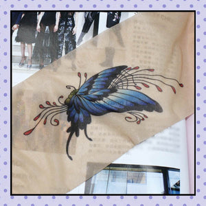 Collant effet tatouage tattoo tights motif papillon bleu