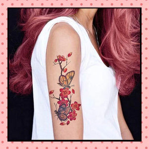 Tatouage éphémère femme, tatouage temporaire, faux tattoo, motif fleurs de cerisier papillons