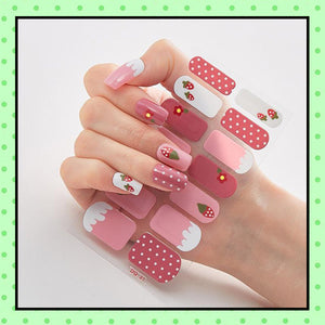 stickers d'ongles, nail patch, nail art, vernis à ongles fraises