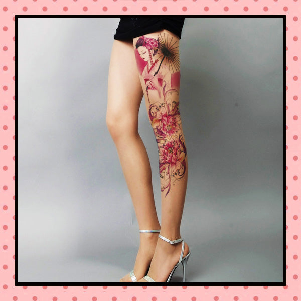 Tatouage éphémère femme, tatouage temporaire, faux tattoo, motif geisha ombrelle