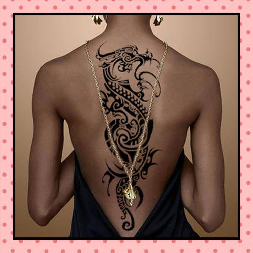 Tatouage éphémère femme, tatouage temporaire, faux tattoo, motif dragon tribal black and grey