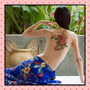 Tatouage éphémère femme, tatouage temporaire, faux tattoo, motif pivoine old school
