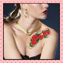 Tatouage éphémère femme, tatouage temporaire, faux tattoo, motif pivoine rouge