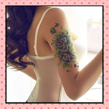 Tatouage éphémère femme, tatouage temporaire, faux tattoo, motif rose old school bleue