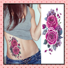 Tatouage éphémère femme, tatouage temporaire, faux tattoo, motif rose old school violette