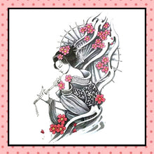 Tatouage éphémère femme, tatouage temporaire, faux tattoo, geisha à l'ombrelle