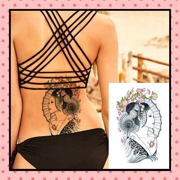 Tatouage éphémère femme, tatouage temporaire, faux tattoo, geisha ombrelle