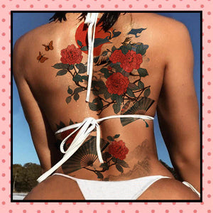 Tatouage éphémère femme, tatouage temporaire, faux tattoo, motif japonais rose et éventail