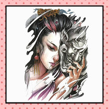 Tatouage éphémère femme, tatouage temporaire, faux tattoo, motif geisha masque Hannya
